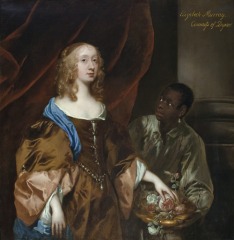 ELIZABETH MURRAY, LADY TOLLEMACHE, LATER COUNTESS OF DYSART AND DUCHESS OF LAUDERDALE WITH A BLACK SERVANT by Sir Peter Lely (1618-80), c1651, painting in the Long Gallery at Ham House, Richmond-upon-Thames